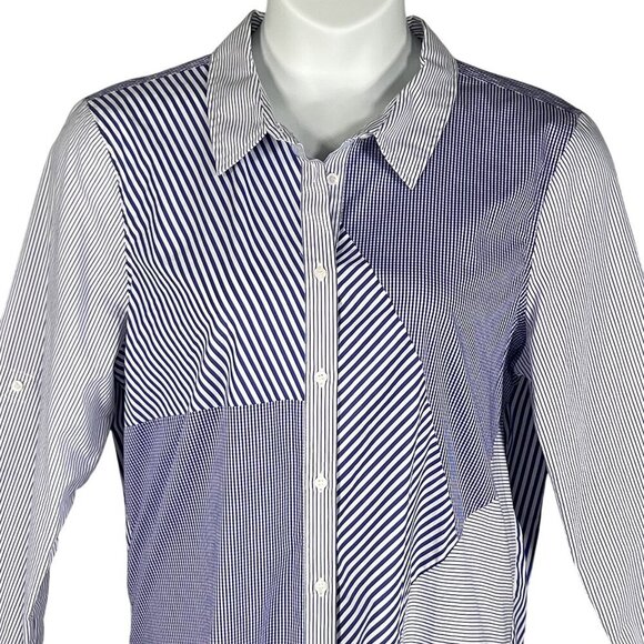 Calvin Klein Womens XL Purple Gingham Striped Patchwork Button Up Shirt Office - Picture 3 of 16
